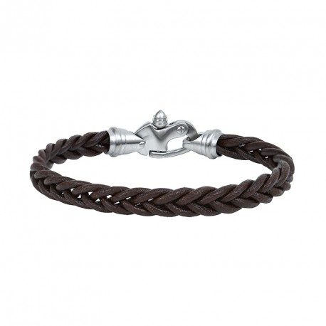 BRACELET ACIER ET CUIR TRESSE FERMOIR MOUSQUETON hector 2