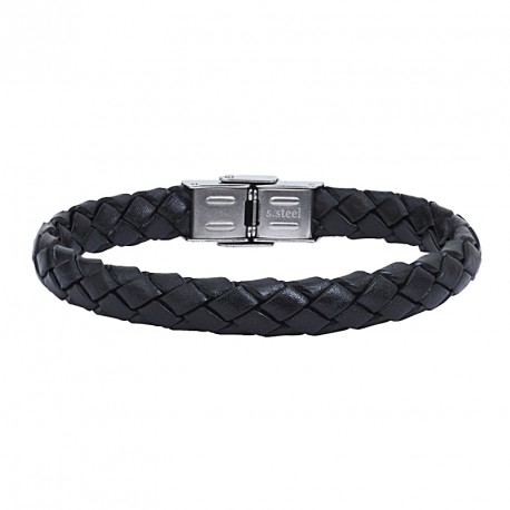 BRACELET CUIR TRESSE ET ACIER HECTOR