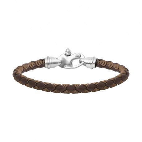 BRACELET ACIER ET TRESSE CUIR ET TISSU FERMOIR MOUSQUETON ALPHONSE