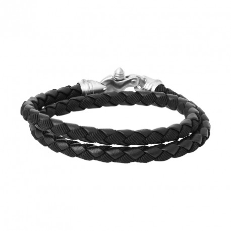 BRACELET ACIER ET TRESSE CUIR ET TISSU 2 RGS FERMOIR MOUSQUETON alphonse 2