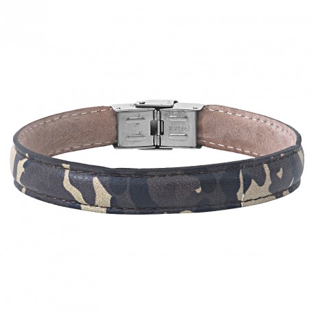 BRACELET ACIER ET CUIR IMPRESSION CAMO