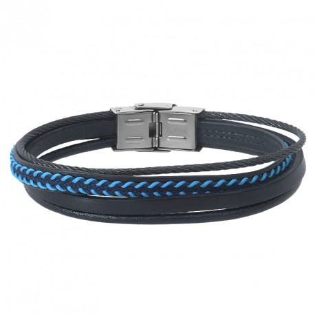 BRACELET ACIER ET CUIR MULTI-FILS RAUL