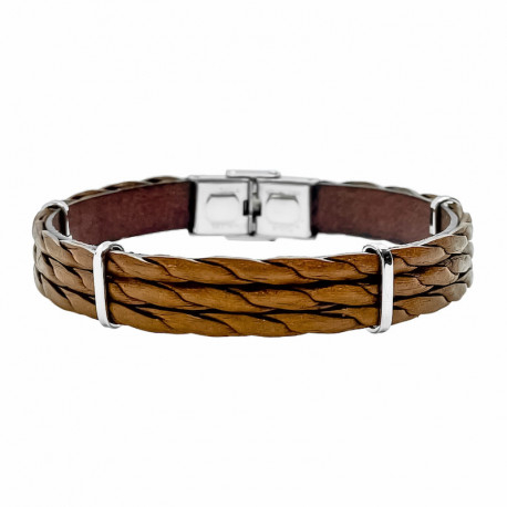 Bracelet acier et cuir torsadé François