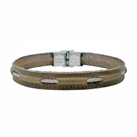 Bracelet cuir et cable acier Nicolas