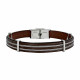 Bracelet acier chaine et cuir 3 rangs Pete