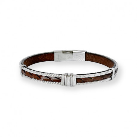BRACELET ACIER CABLES ET CUIR LOUIS