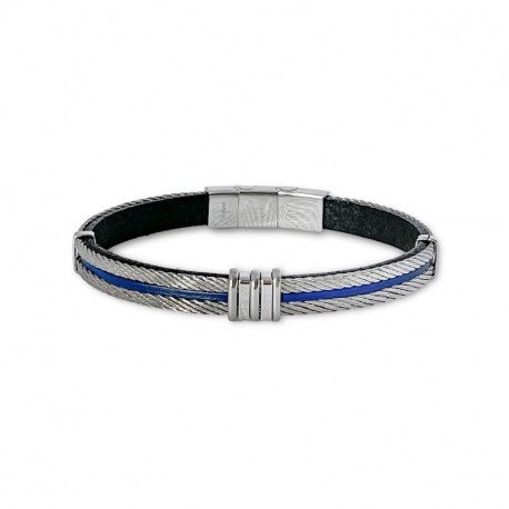 BRACELET CABLES ACIER ET CUIR DE COULEUR LEO