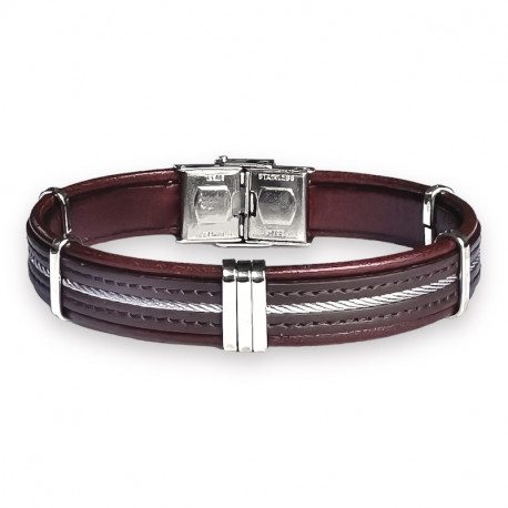 BRACELET ACIER CUIR ET CABLE CHARLES TREVOR