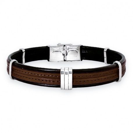 BRACELET ACIER ET CUIR SURPIQUE JEREMIE